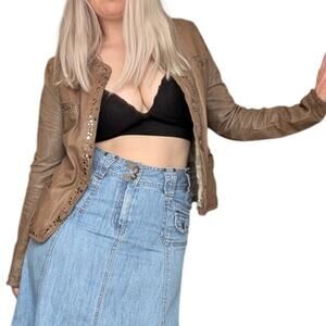 Vintage Violanti Studded Leather Jacket Linen Lined Brown Western Streetwear